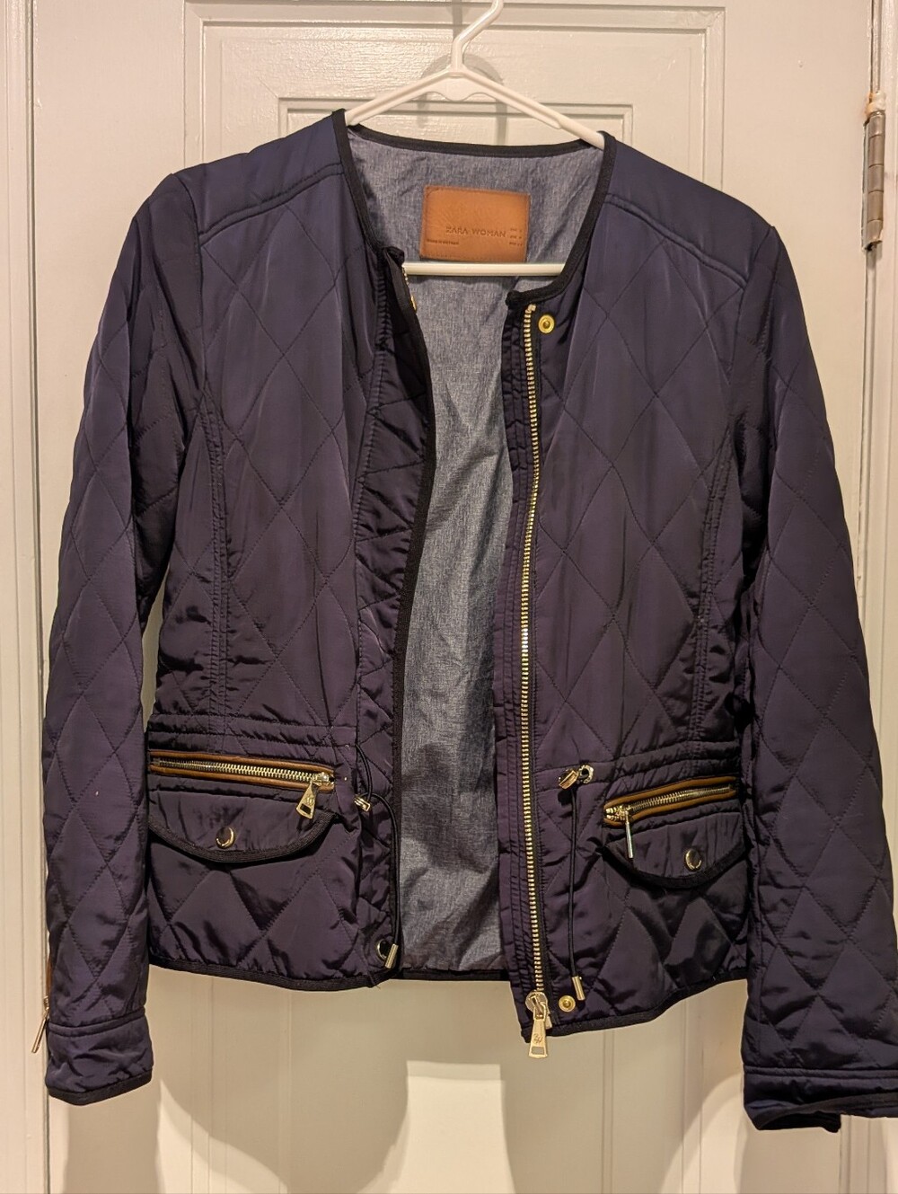 Quilted Navy Women's Jacket with Gold Hardware
